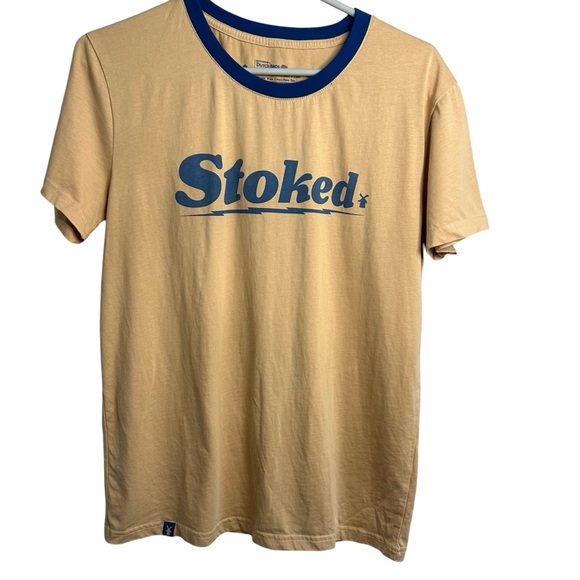 Dutch Bros Coffee Ringer Tee “STOKED” XS+MEDIUM+LARGE+XL Cream with Blue DB ‘92 - Picture 1 of 9